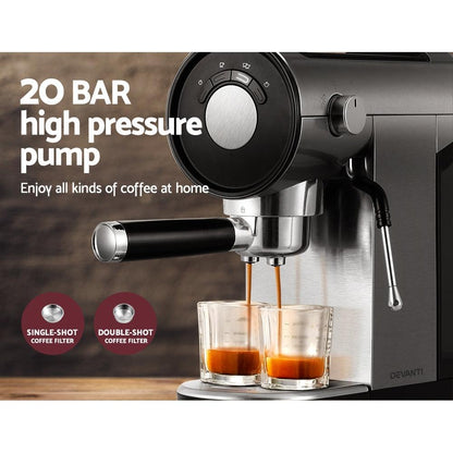 Devanti 20 Bar Coffee Machine Espresso Cafe Maker - Ozstylz