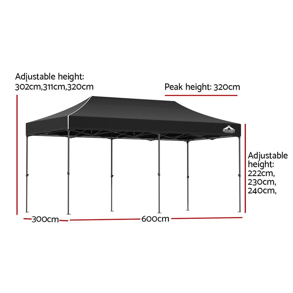 Instahut Gazebo Pop Up Marquee 3x6m Folding Tent Wedding Outdoor Camping Canopy Gazebos Shade Black - Ozstylz