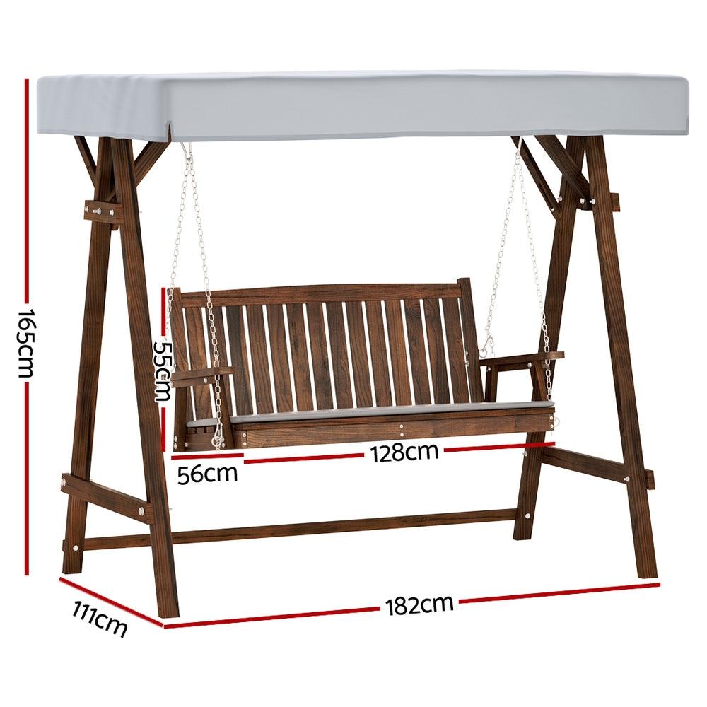 Gardeon Wooden Swing Chair Garden Bench Canopy 3 Seater Outdoor Furniture - Ozstylz