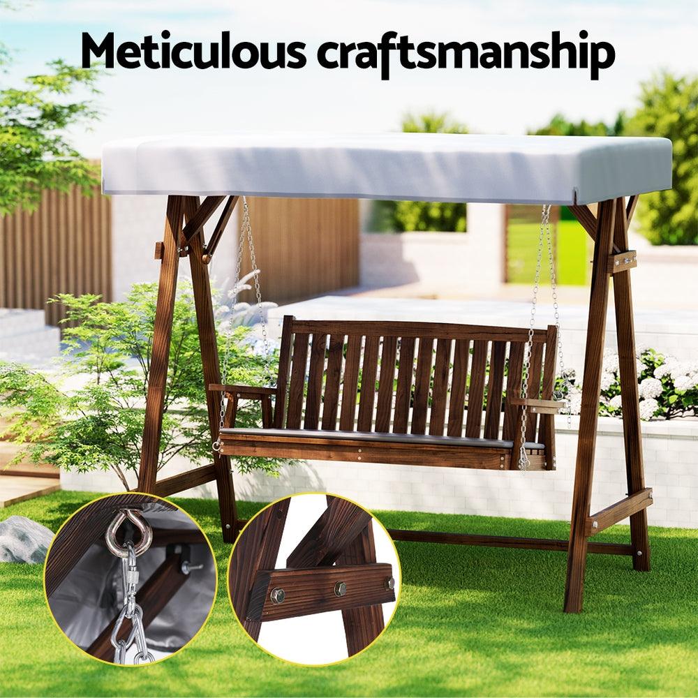 Gardeon Wooden Swing Chair Garden Bench Canopy 3 Seater Outdoor Furniture - Ozstylz