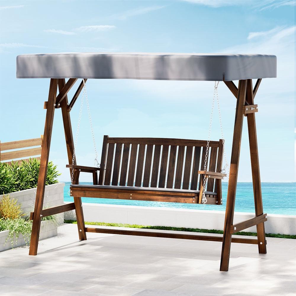 Gardeon Wooden Swing Chair Garden Bench Canopy 3 Seater Outdoor Furniture - Ozstylz