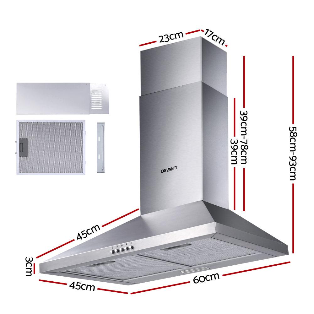 Devanti 600mm Range Hood 60cm Rangehood Stainless Steel - Ozstylz