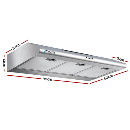 Devanti 900mm Range Hood 90cm Rangehood Stainless Steel - Ozstylz