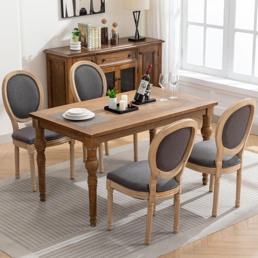 AADEN 4x Linen Dining Chairs with Solid Wood Legs- Grey - Ozstylz