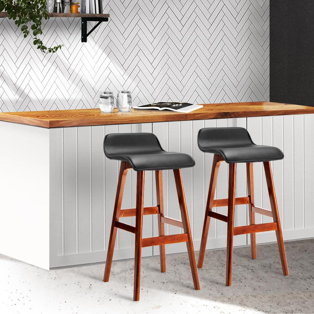 Artiss 2x Bar Stools Wooden Stool Black - Ozstylz