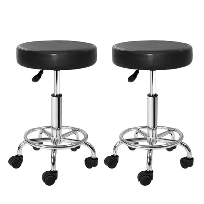 Artiss 2x Salon Stool Round Swivel Chair Black - Ozstylz