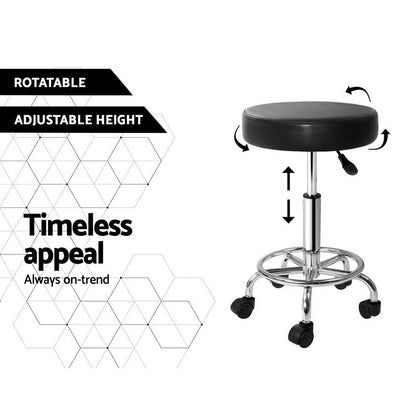 Artiss 2x Salon Stool Round Swivel Chair Black - Ozstylz