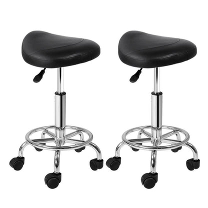 Artiss 2x Salon Stool Saddle Swivel Chair Black - Ozstylz