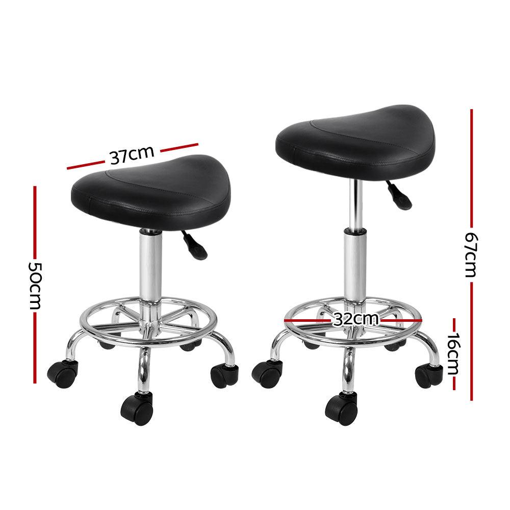 Artiss 2x Salon Stool Saddle Swivel Chair Black - Ozstylz