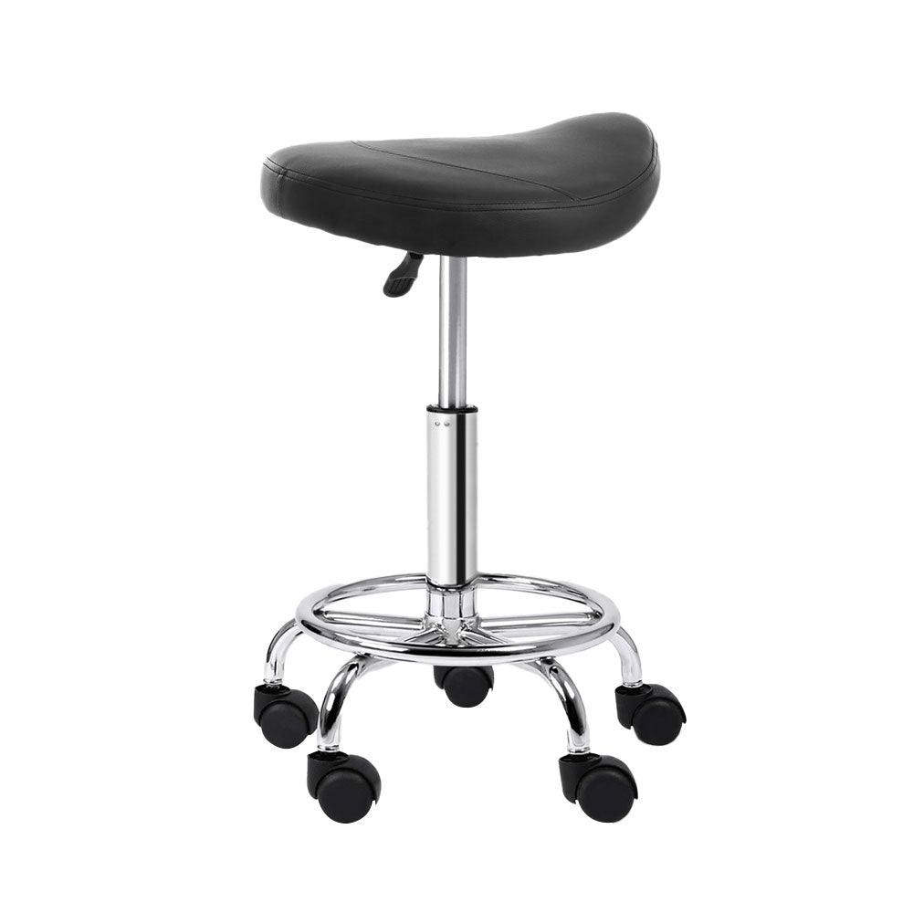 Artiss 2x Salon Stool Saddle Swivel Chair Black - Ozstylz