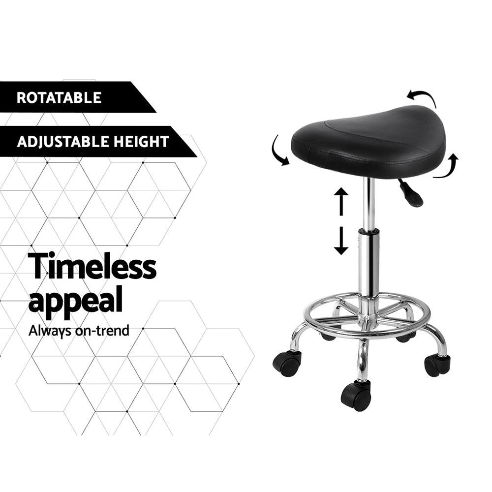 Artiss 2x Salon Stool Saddle Swivel Chair Black - Ozstylz