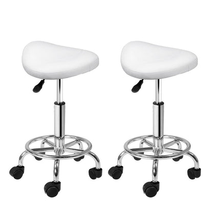 Artiss 2x Salon Stool Saddle Swivel Chair White - Ozstylz