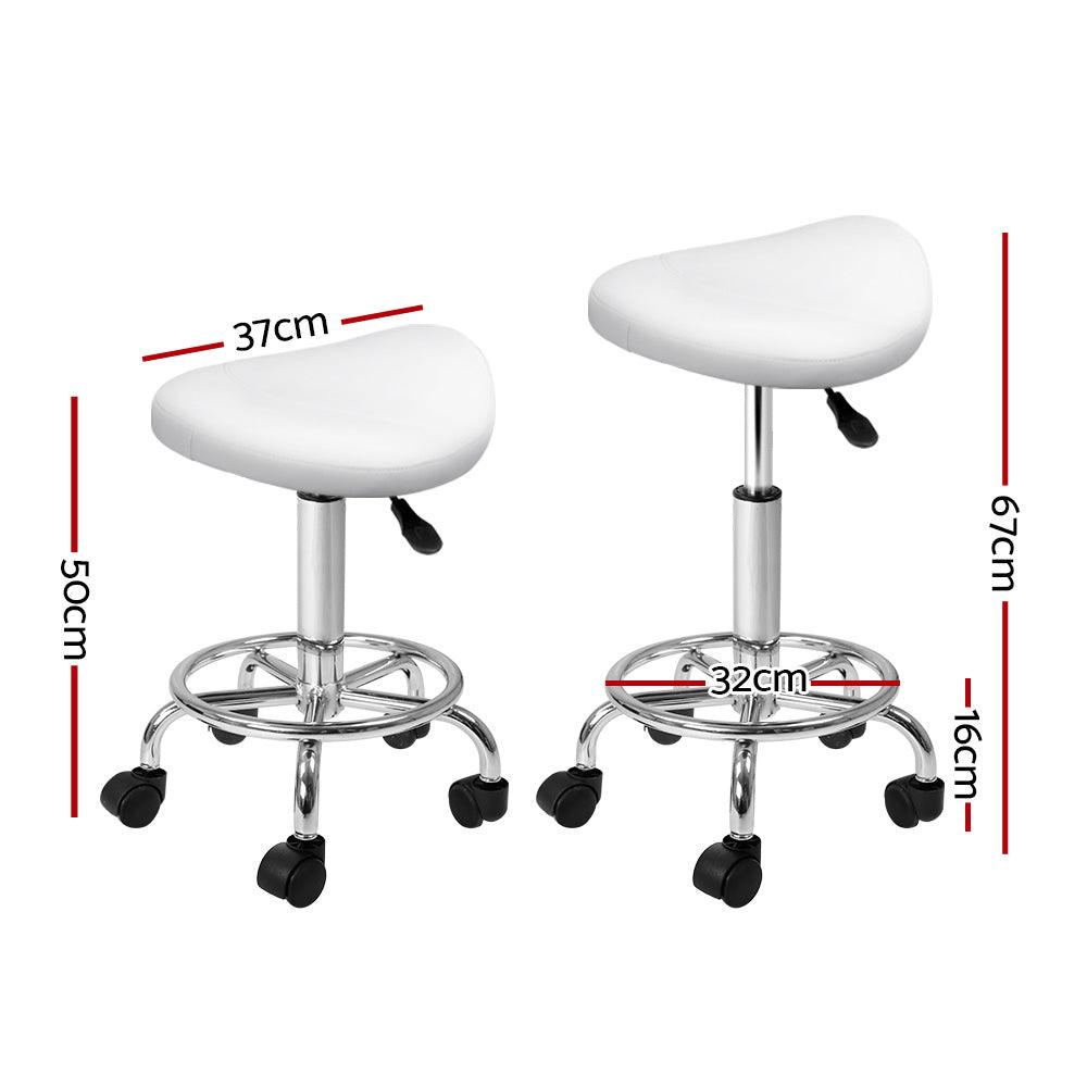 Artiss 2x Salon Stool Saddle Swivel Chair White - Ozstylz