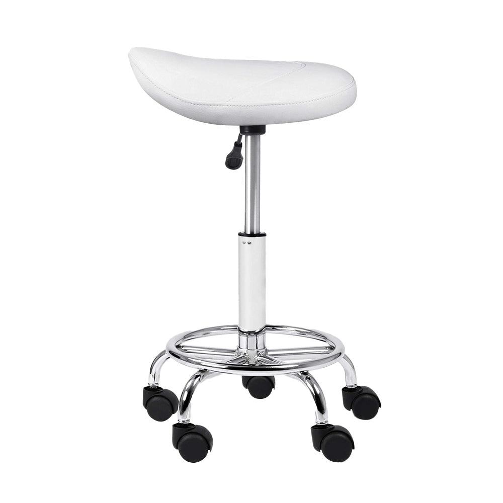 Artiss 2x Salon Stool Saddle Swivel Chair White - Ozstylz