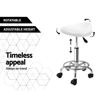 Artiss 2x Salon Stool Saddle Swivel Chair White - Ozstylz