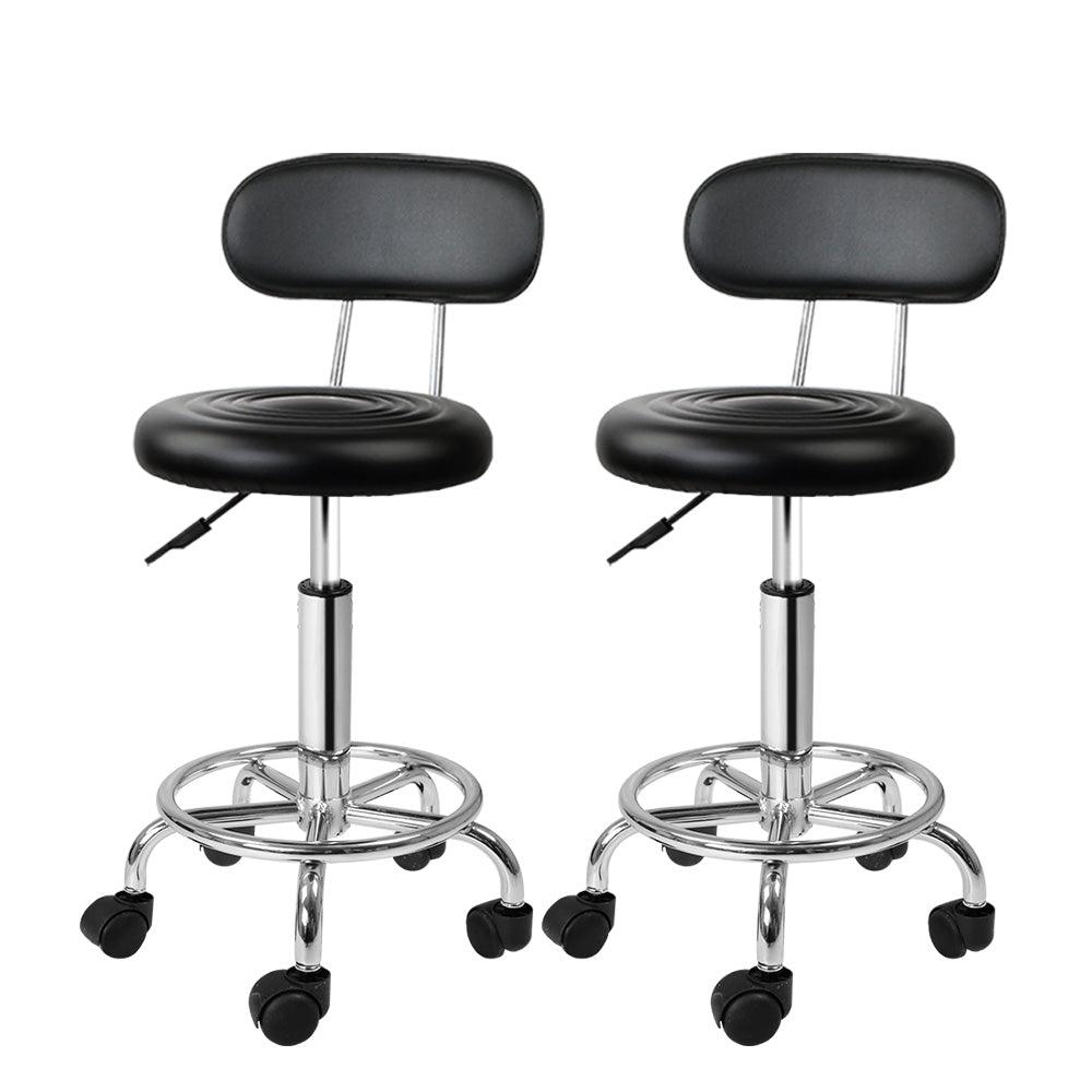 Artiss 2x Salon Stool Swivel Chair Backrest Black - Ozstylz