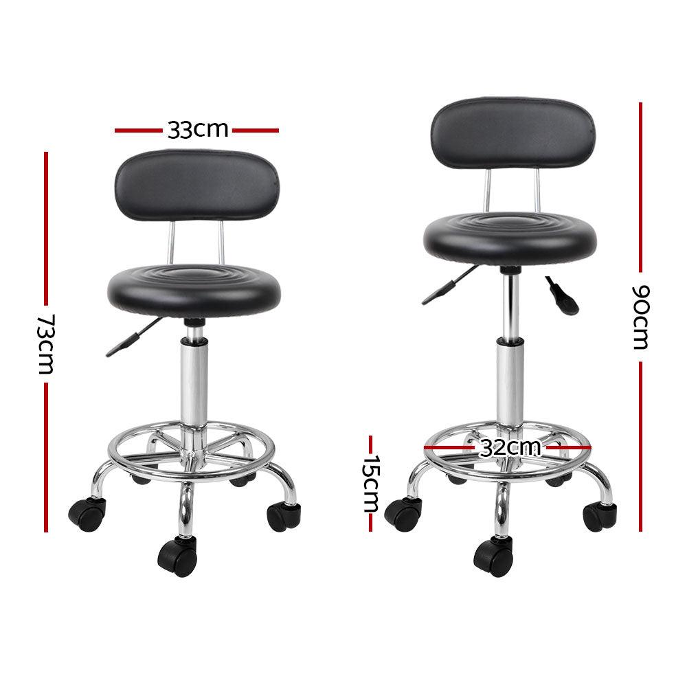 Artiss 2x Salon Stool Swivel Chair Backrest Black - Ozstylz