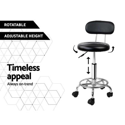 Artiss 2x Salon Stool Swivel Chair Backrest Black - Ozstylz