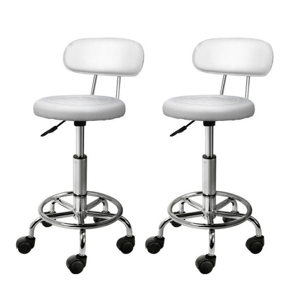 Artiss 2x Salon Stool Swivel Chair Backrest White - Ozstylz