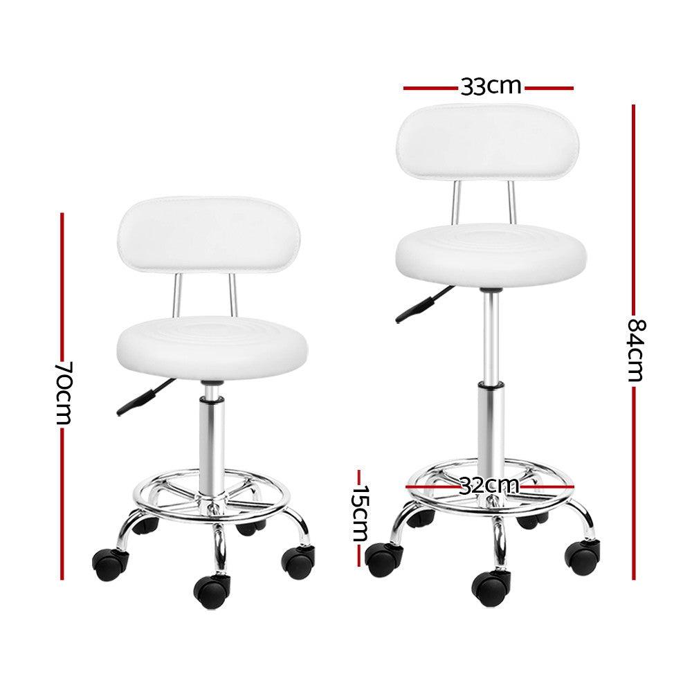 Artiss 2x Salon Stool Swivel Chair Backrest White - Ozstylz