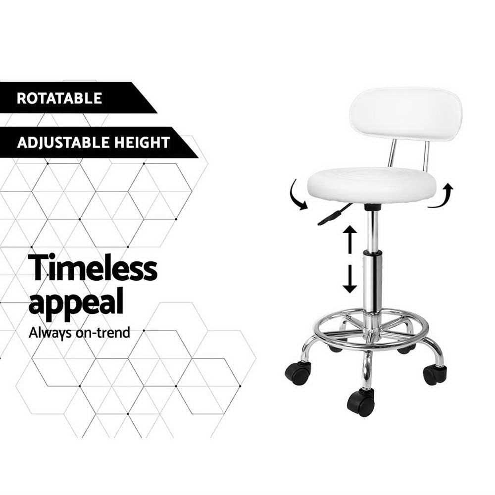 Artiss 2x Salon Stool Swivel Chair Backrest White - Ozstylz