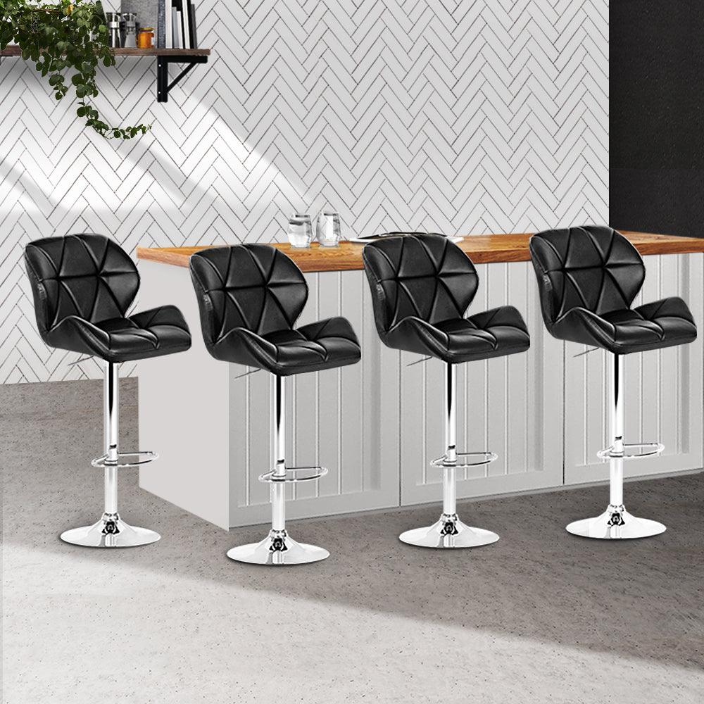 Artiss 4x Bar Stools Gas Lift Padded Leather Black - Ozstylz