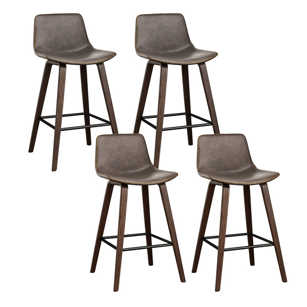 Artiss 4x Bar Stools Vintage Leather Wooden - Ozstylz