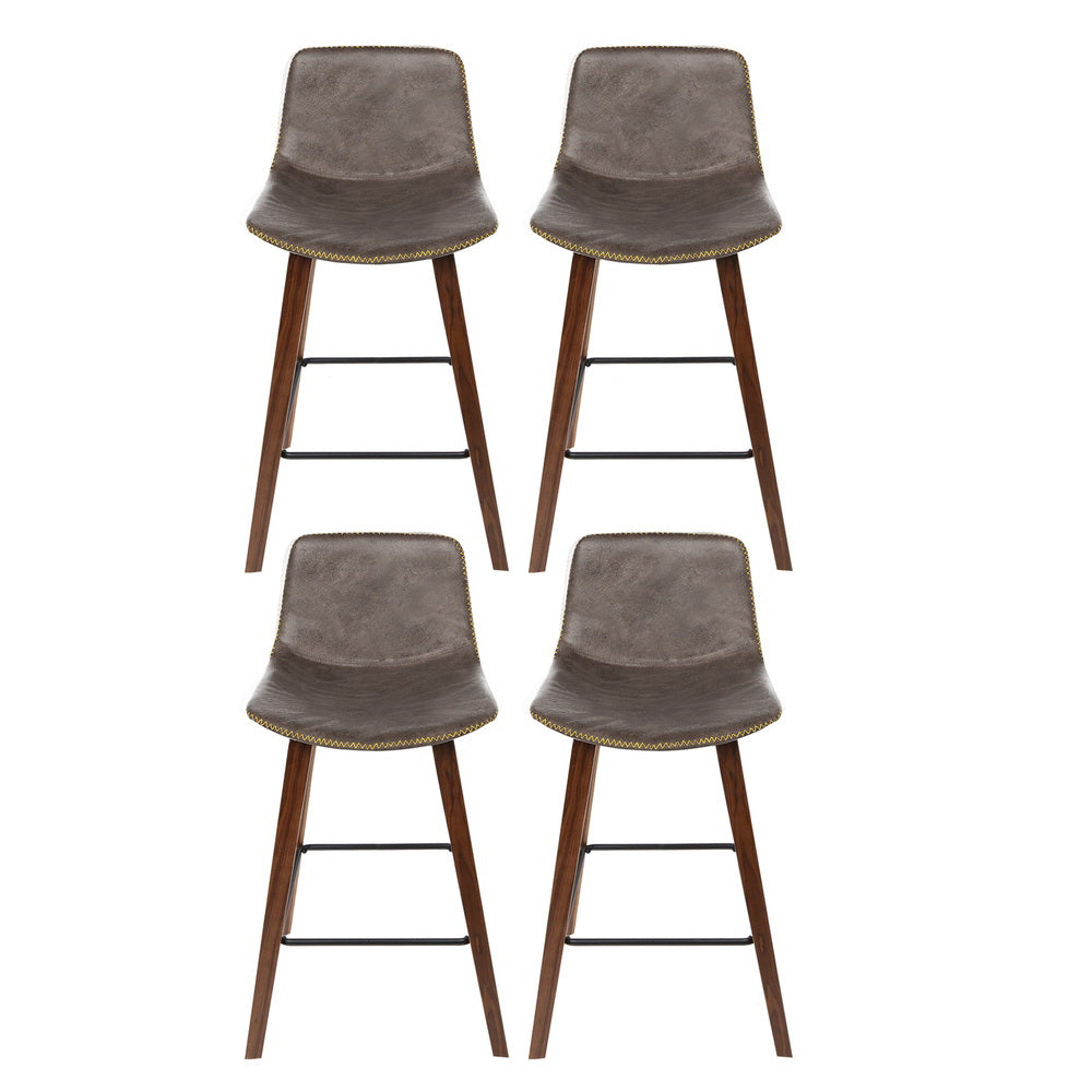 Artiss 4x Bar Stools Vintage Leather Wooden - Ozstylz