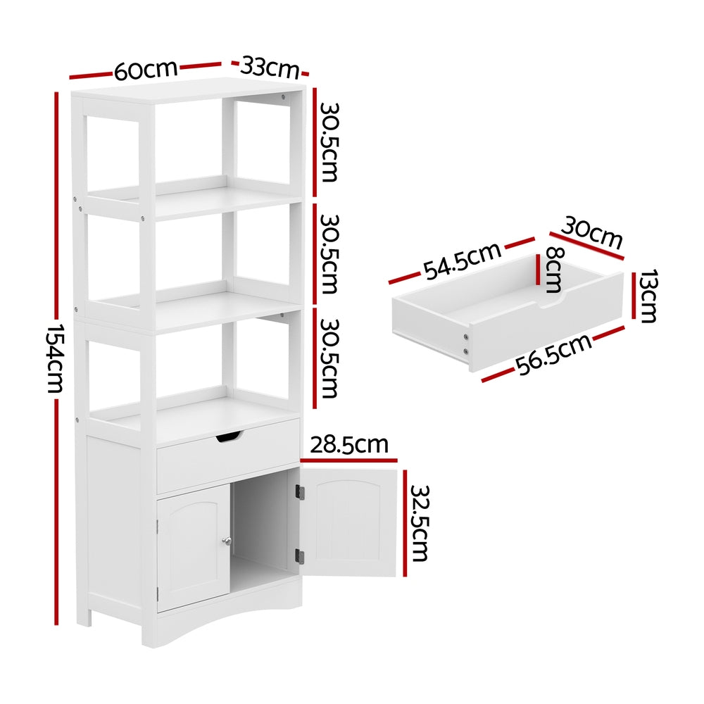 Artiss Bathroom Floor Storage Cabinet with 2 Drawers 3 Open Shelves 2 Doors White - Ozstylz