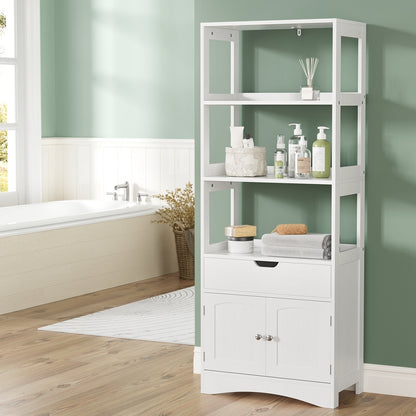 Artiss Bathroom Floor Storage Cabinet with 2 Drawers 3 Open Shelves 2 Doors White - Ozstylz