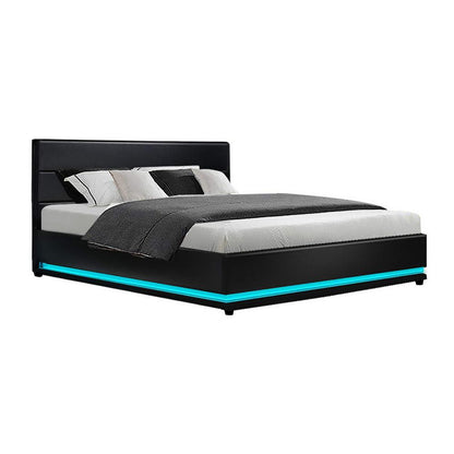 Artiss Bed Frame King Size LED Gas Lift Black LUMI - Ozstylz