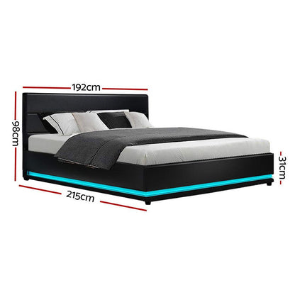 Artiss Bed Frame King Size LED Gas Lift Black LUMI - Ozstylz