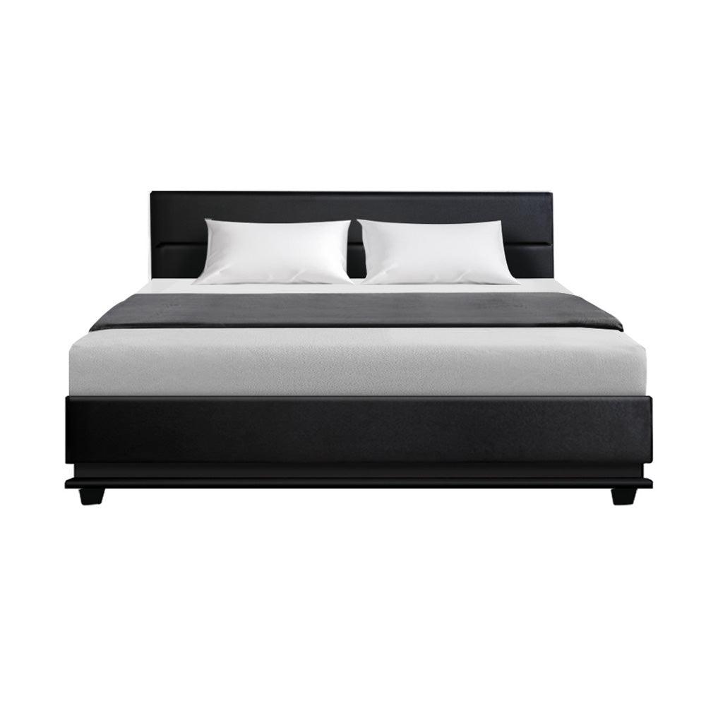 Artiss Bed Frame King Size LED Gas Lift Black LUMI - Ozstylz