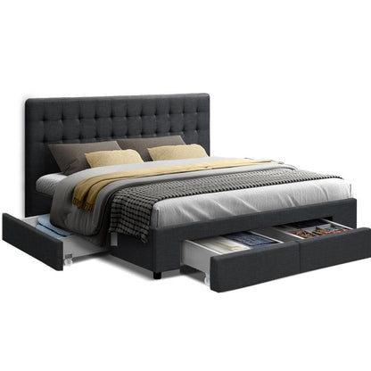 Artiss Bed Frame King Size with 4 Drawers Charcoal AVIO - Ozstylz