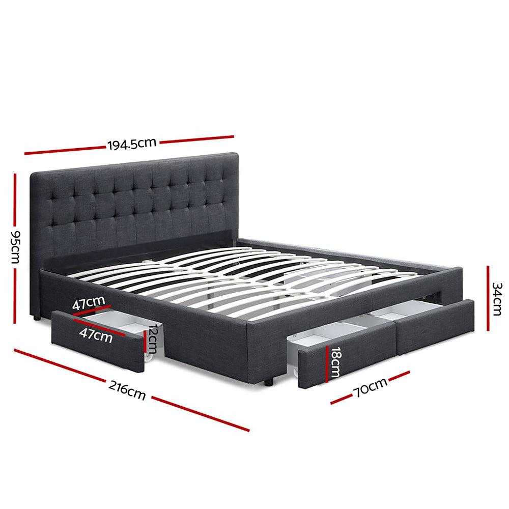 Artiss Bed Frame King Size with 4 Drawers Charcoal AVIO - Ozstylz