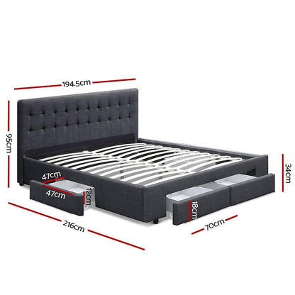 Artiss Bed Frame King Size with 4 Drawers Charcoal AVIO - Ozstylz