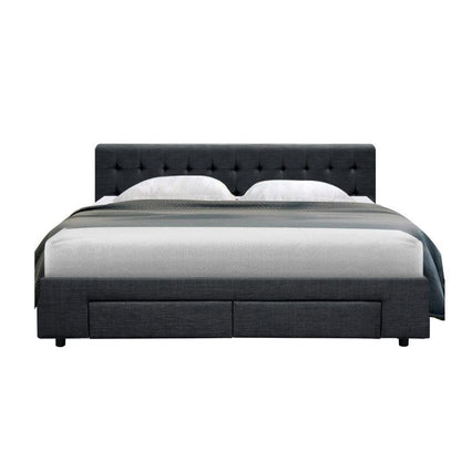 Artiss Bed Frame King Size with 4 Drawers Charcoal AVIO - Ozstylz