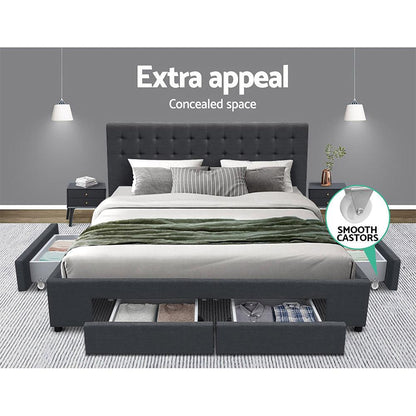 Artiss Bed Frame King Size with 4 Drawers Charcoal AVIO - Ozstylz