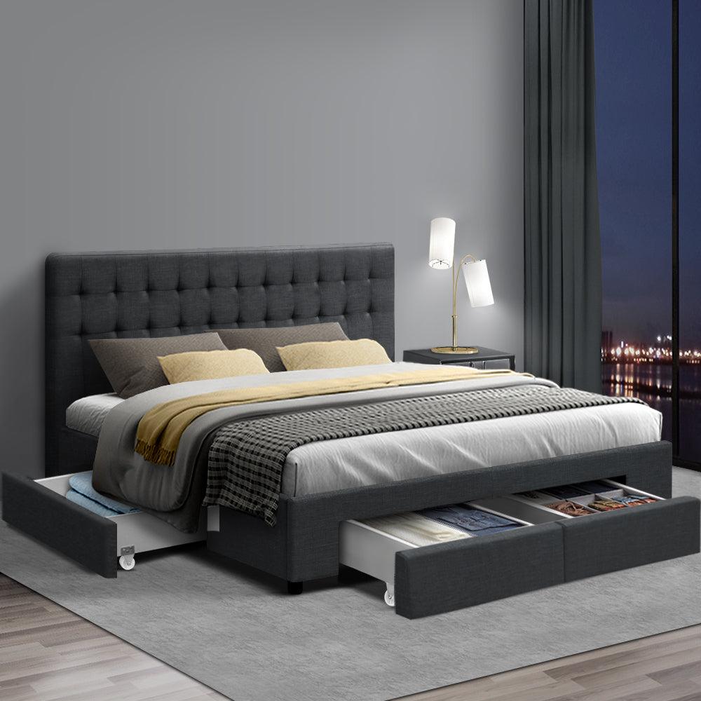 Artiss Bed Frame King Size with 4 Drawers Charcoal AVIO - Ozstylz