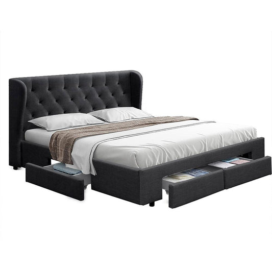 Artiss Bed Frame King Size with 4 Drawers Charcoal MILA - Ozstylz