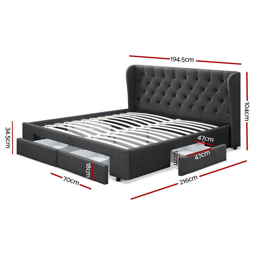 Artiss Bed Frame King Size with 4 Drawers Charcoal MILA - Ozstylz