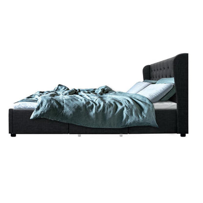 Artiss Bed Frame King Size with 4 Drawers Charcoal MILA - Ozstylz