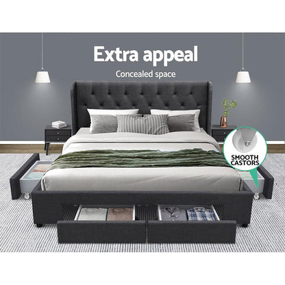 Artiss Bed Frame King Size with 4 Drawers Charcoal MILA - Ozstylz