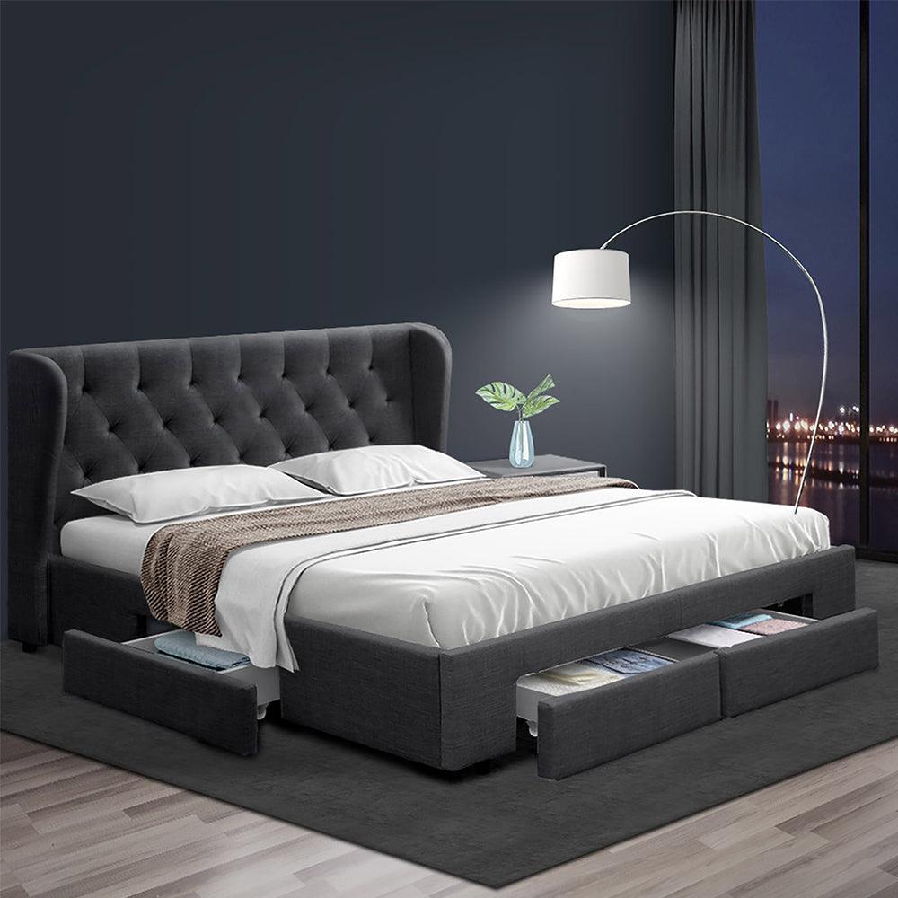 Artiss Bed Frame King Size with 4 Drawers Charcoal MILA - Ozstylz