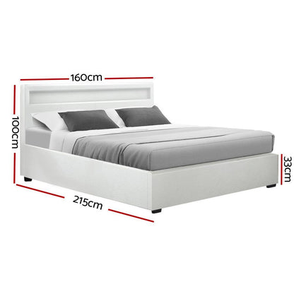 Artiss Bed Frame Queen Size LED Gas Lift White COLE - Ozstylz