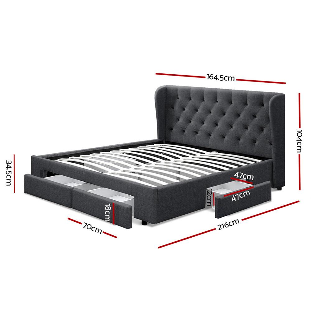 Artiss Bed Frame Queen Size with 4 Drawers Charcoal MILA - Ozstylz