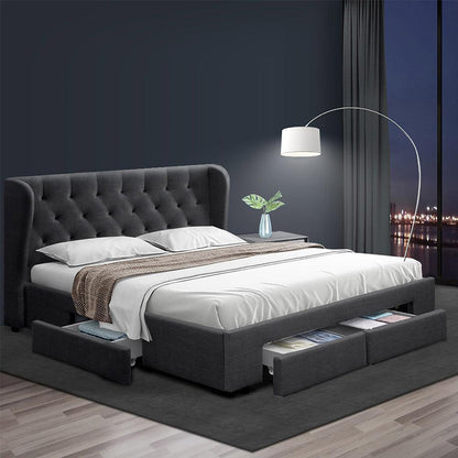 Artiss Bed Frame Queen Size with 4 Drawers Charcoal MILA - Ozstylz