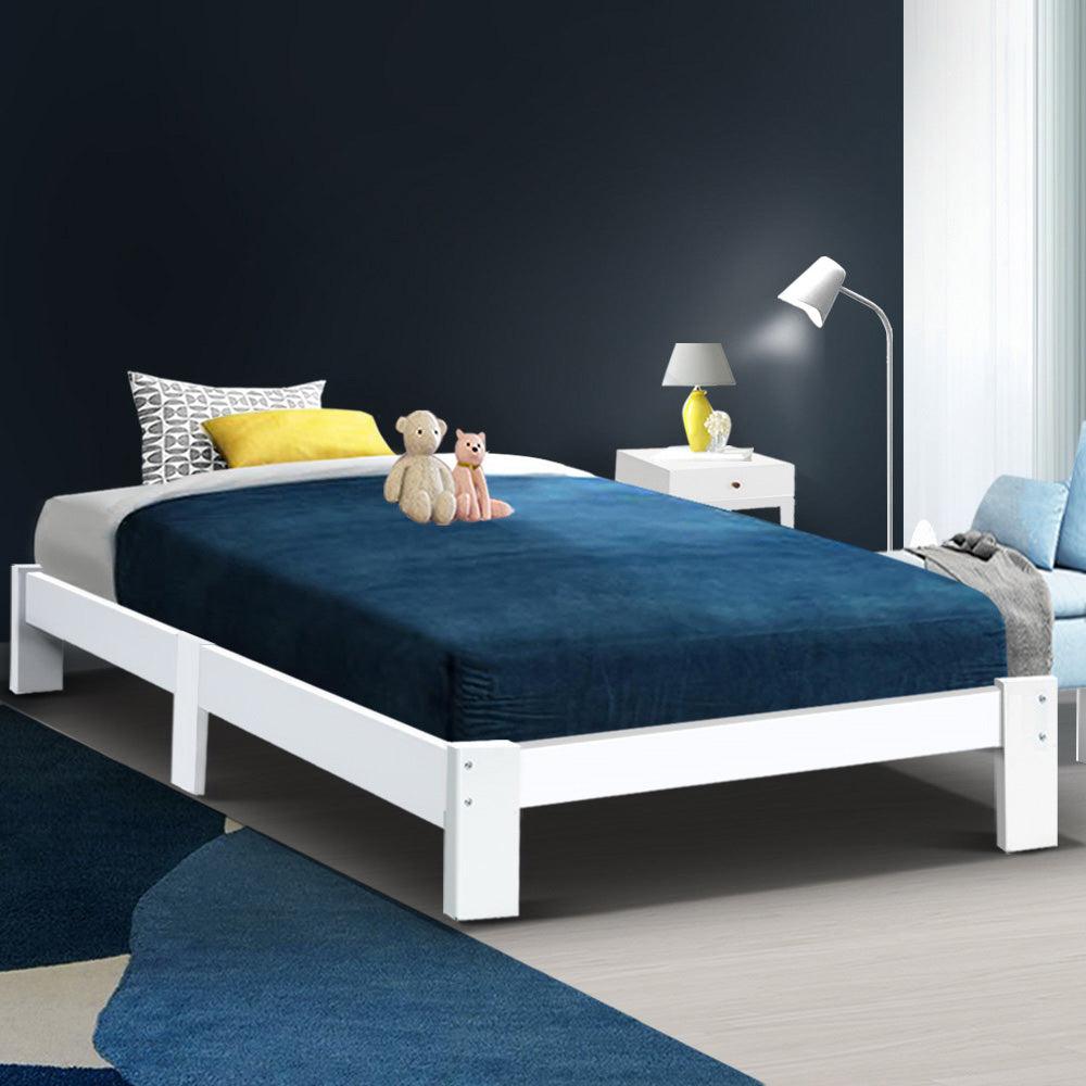 Artiss Bed Frame Single Size Wooden White JADE - Ozstylz