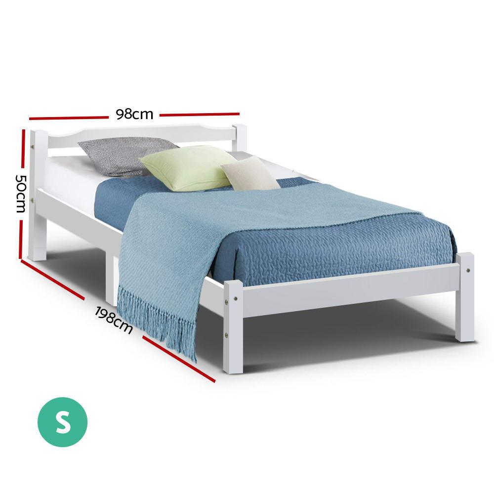 Artiss Bed Frame Single Size Wooden White LEXI - Ozstylz