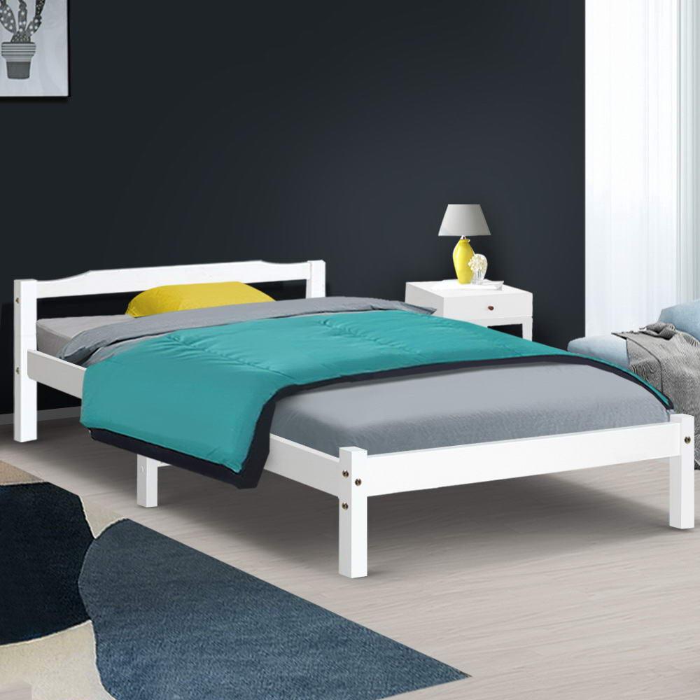 Artiss Bed Frame Single Size Wooden White LEXI - Ozstylz